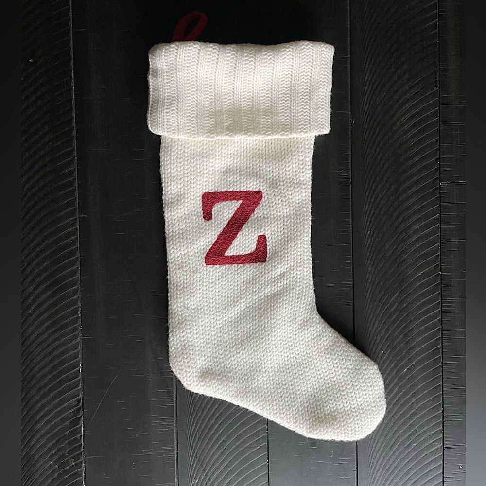 New! Wondershop, Lined, White, Knit Stocking with Red Monogram “Z”.